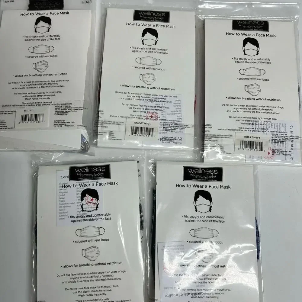 Bundle of 15 Face masks 2-ply 5 packs/ 1 kids size, 3 adult size L, 1 adults M